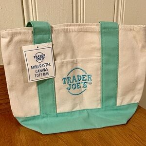 Trader Joe’s Mini Pastel Canvas Tote Bag Mint Green Cotton Polyester
